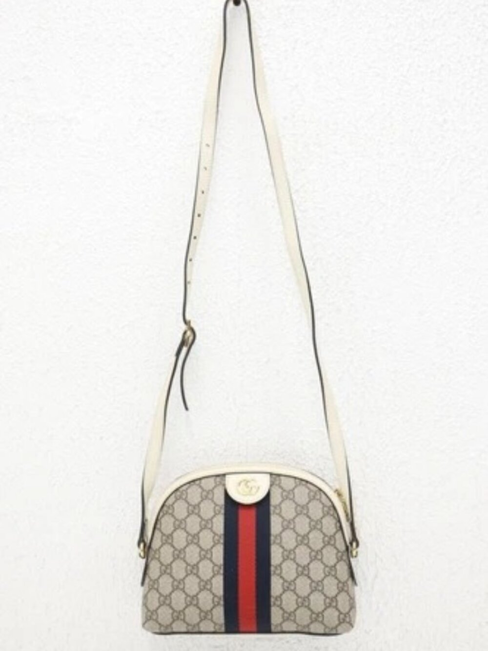 Gucci GG Supreme Monogram Textured Dollar Calfskin Web Ophidia Dome Shoulder Bag